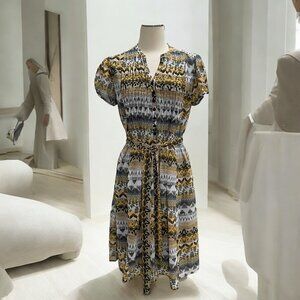 Robert Louis Aztec Print Belted Dress‎ L Boho Casual Chic Tribal Comfy